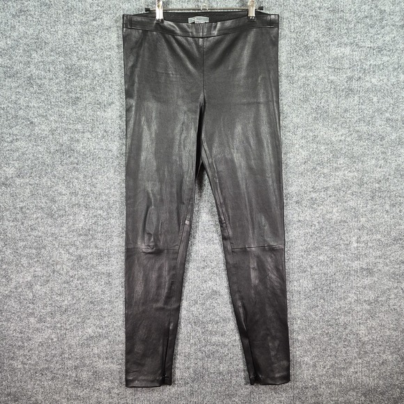 VINCE Size S Black 100% Lamb Leather Ankle Zip Leggings Pull On Pants Moto